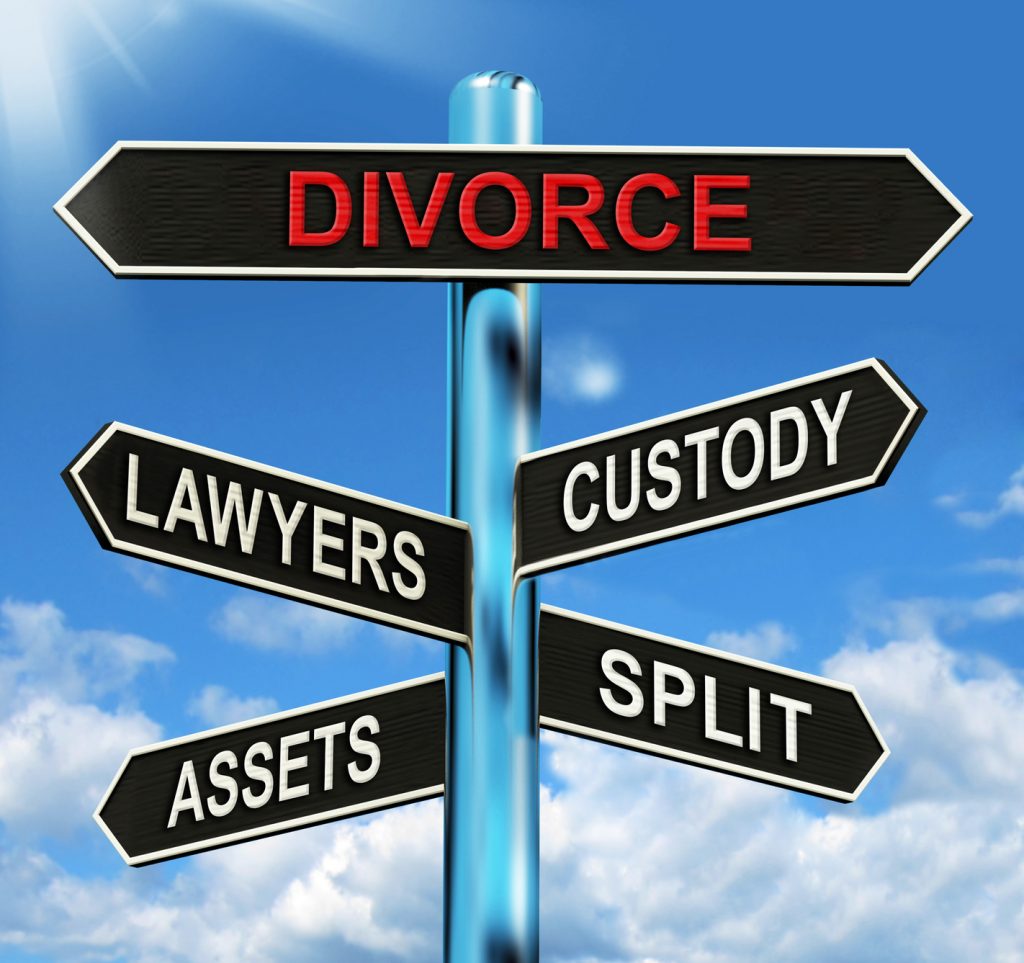 Divorce sign with arrows to different divorce terms from Xenia divorce lawyer